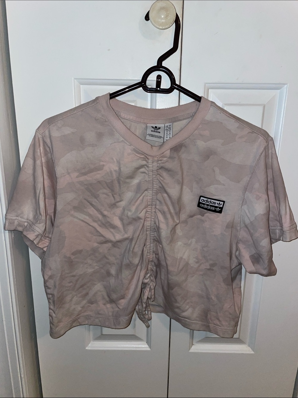 Adidas Light Pink Camo Drawstring Crop Tee